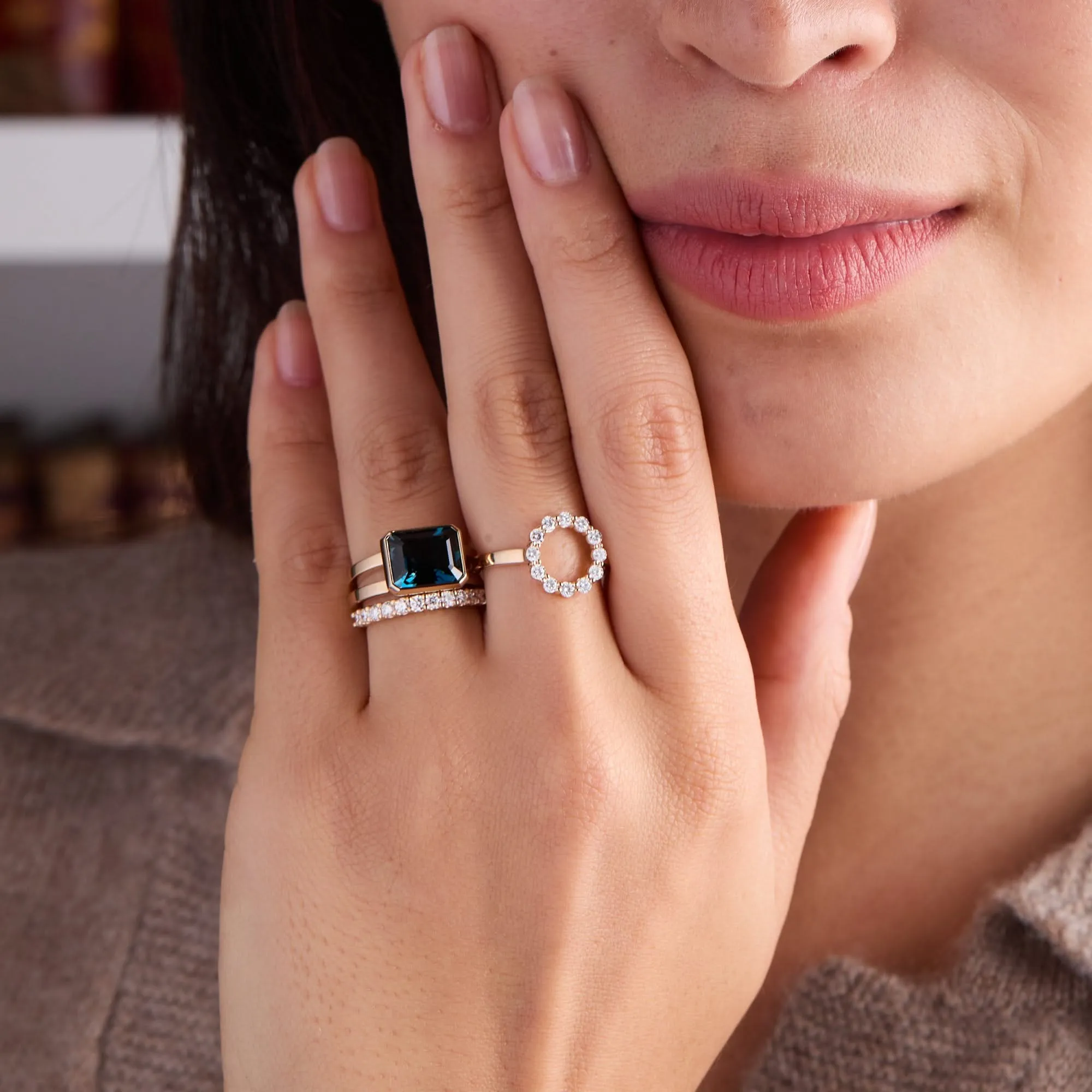 The Vault: Warren Horizontal Atlantic Blue Topaz Ring, Yellow Gold Size 9.5 sold by Haverhill product image thumbnail 3