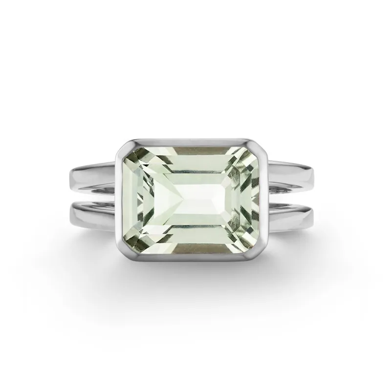 The Vault: Warren Horizontal Green Amethyst Ring, White Gold Size 7 made by Haverhill