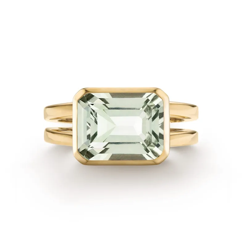 The Vault: Warren Horizontal Green Amethyst Ring, Yellow Gold Size 7.5 made by Haverhill