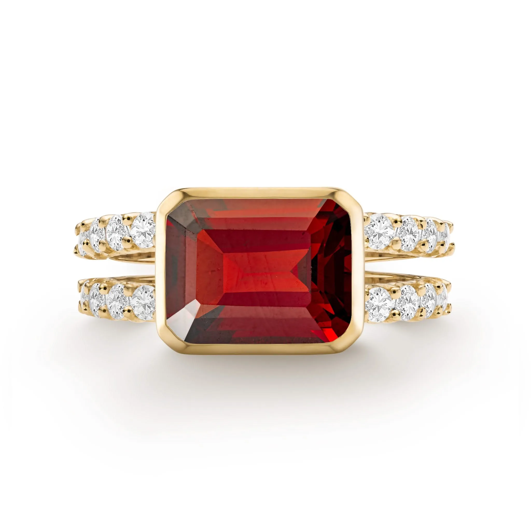 The Vault: Warren Horizontal Garnet Ring with Diamonds, Yellow Gold Size 5.5 sold by Haverhill