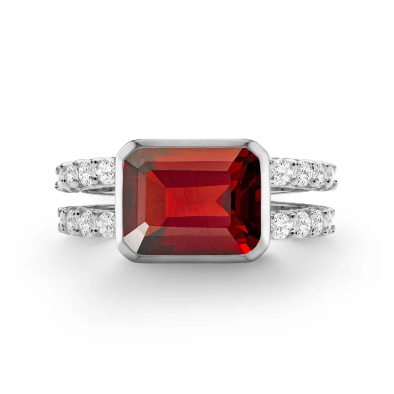 The Vault: Warren Horizontal Garnet Ring with Diamonds, White Gold Size 7 made by Haverhill