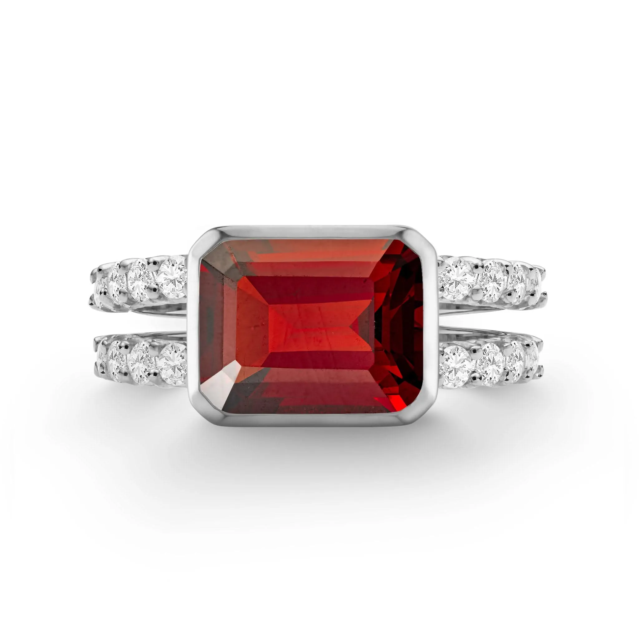 The Vault: Warren Horizontal Garnet Ring with Diamonds, White Gold Size 7 sold by Haverhill