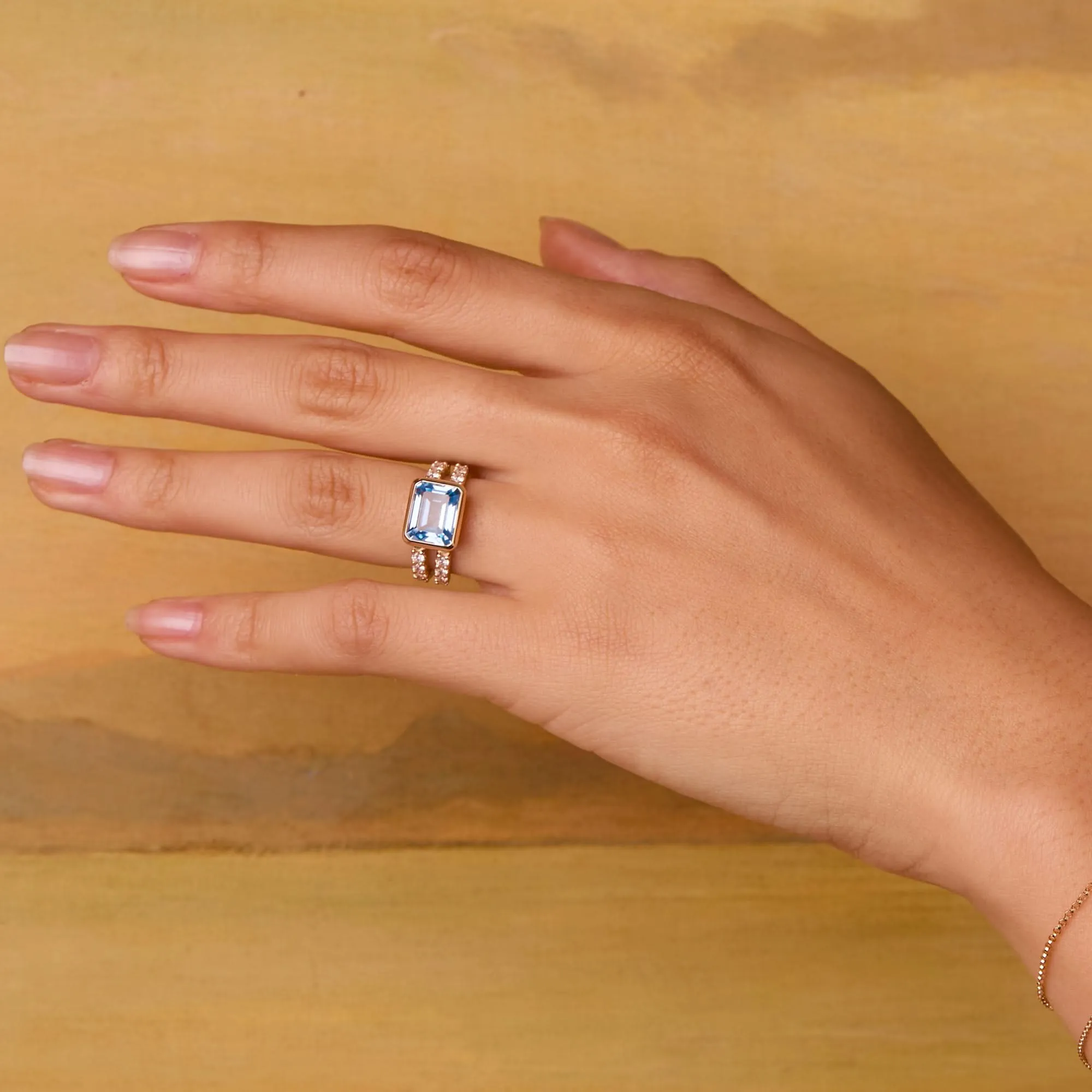 The Vault: Warren Horizontal Aquamarine Ring with Diamonds, White Gold Size 9 sold by Haverhill product image thumbnail 3