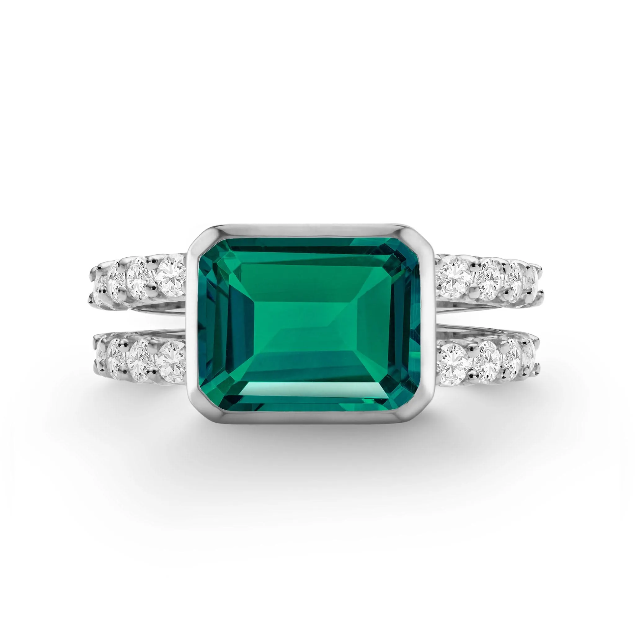 The Vault: Warren Horizontal Emerald Ring with Diamonds, White Gold Size 7.5 sold by Haverhill
