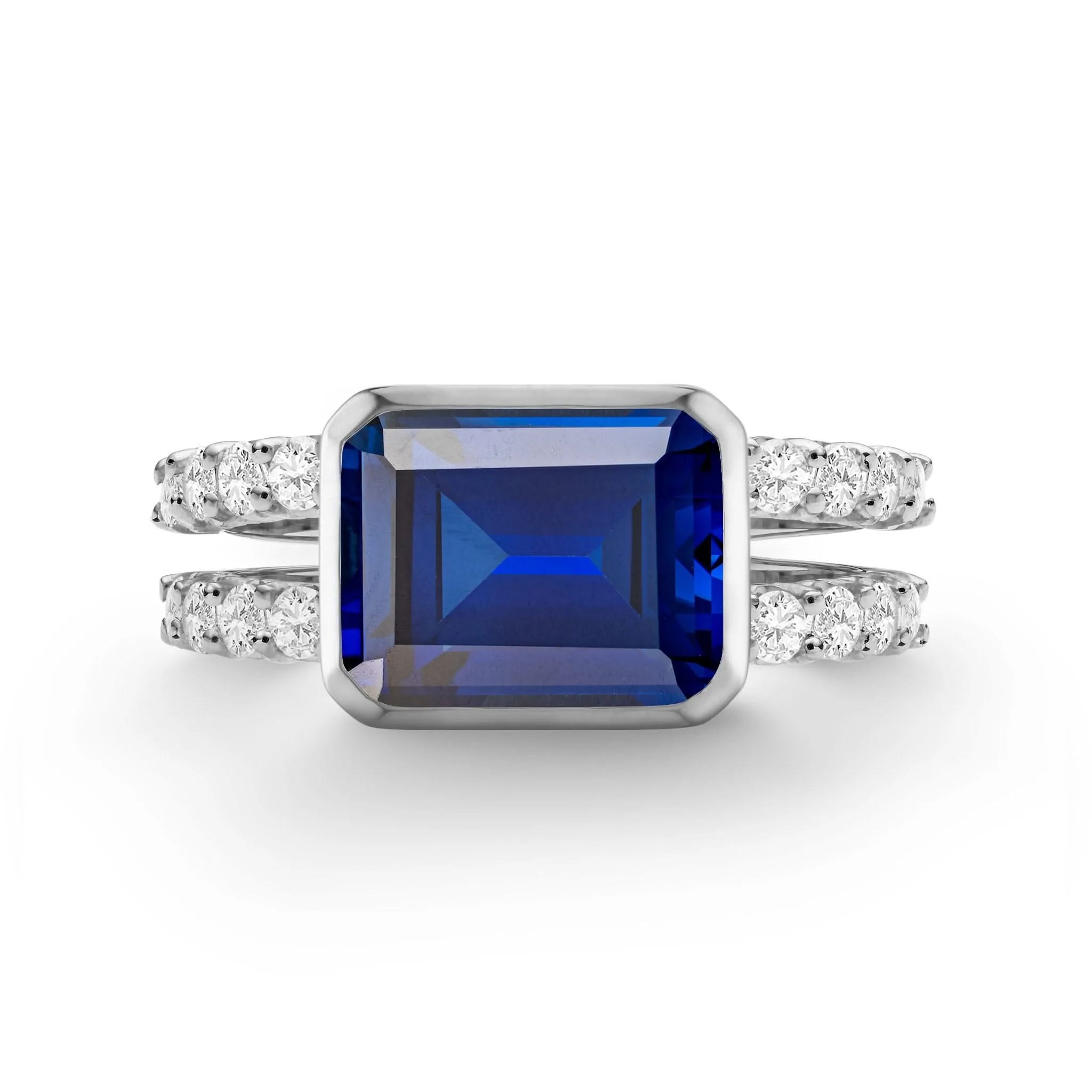 The Vault: Warren Horizontal Sapphire Ring with Diamonds, White Gold Size 6 sold by Haverhill