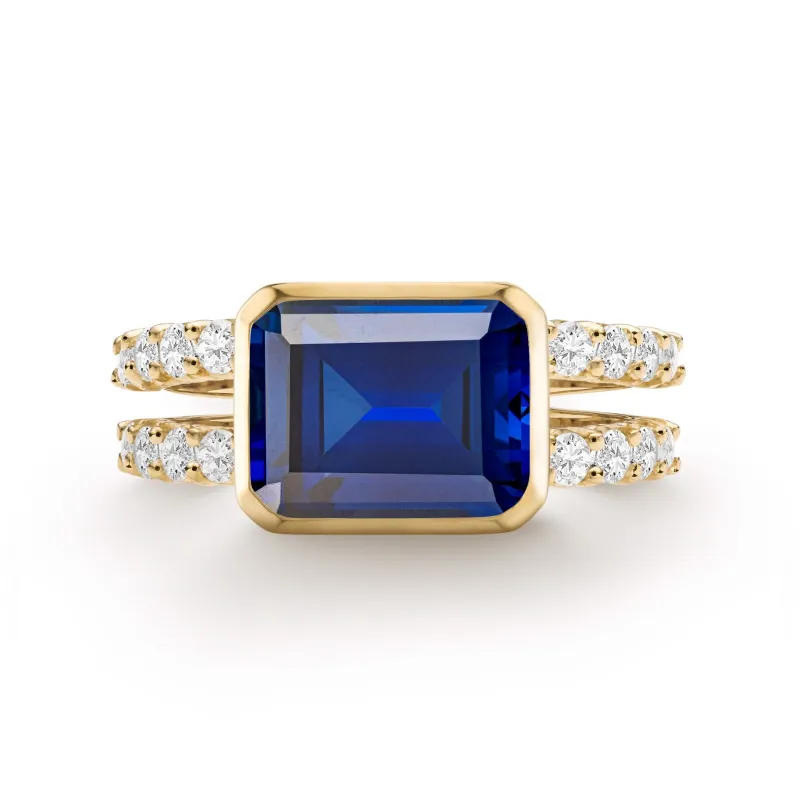 The Vault: Warren Horizontal Sapphire Ring with Diamonds, Yellow Gold Size 7 made by Haverhill