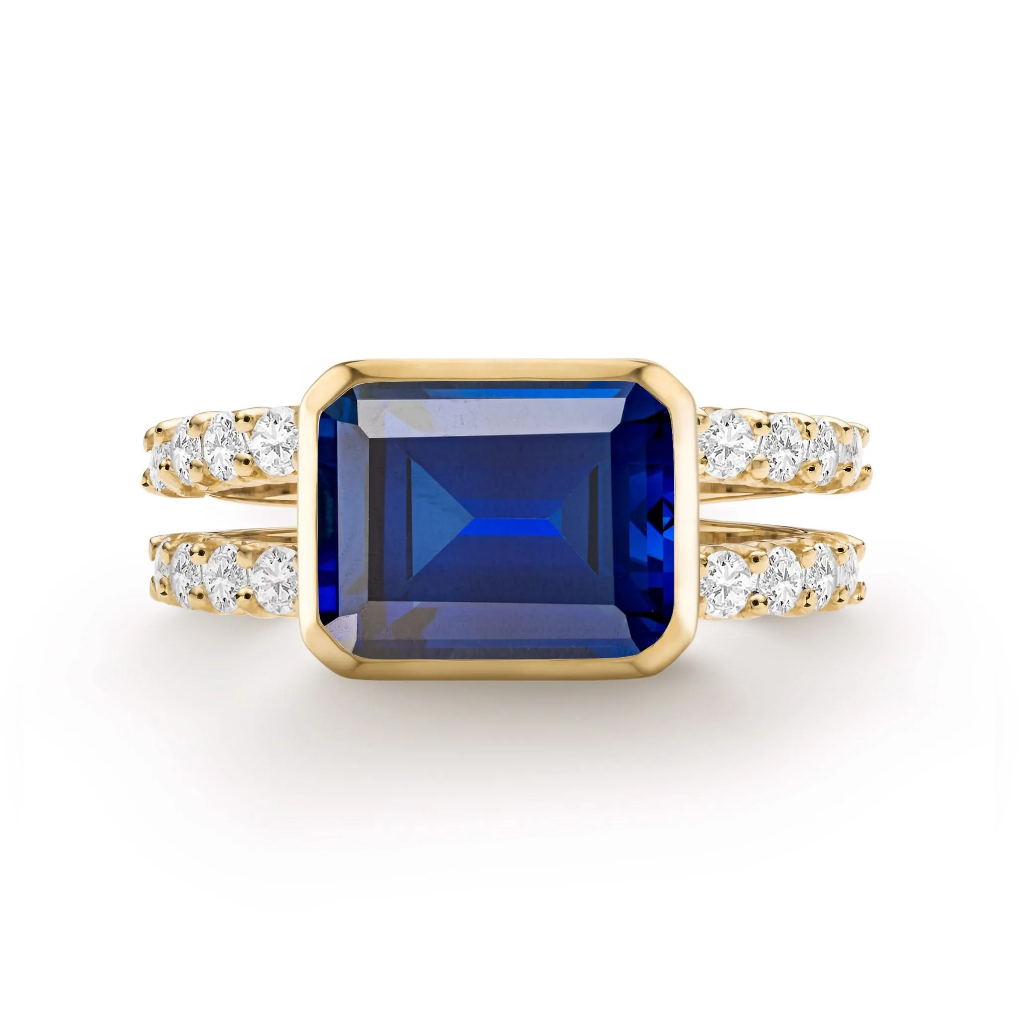 The Vault: Warren Horizontal Sapphire Ring with Diamonds, Yellow Gold Size 7 sold by Haverhill