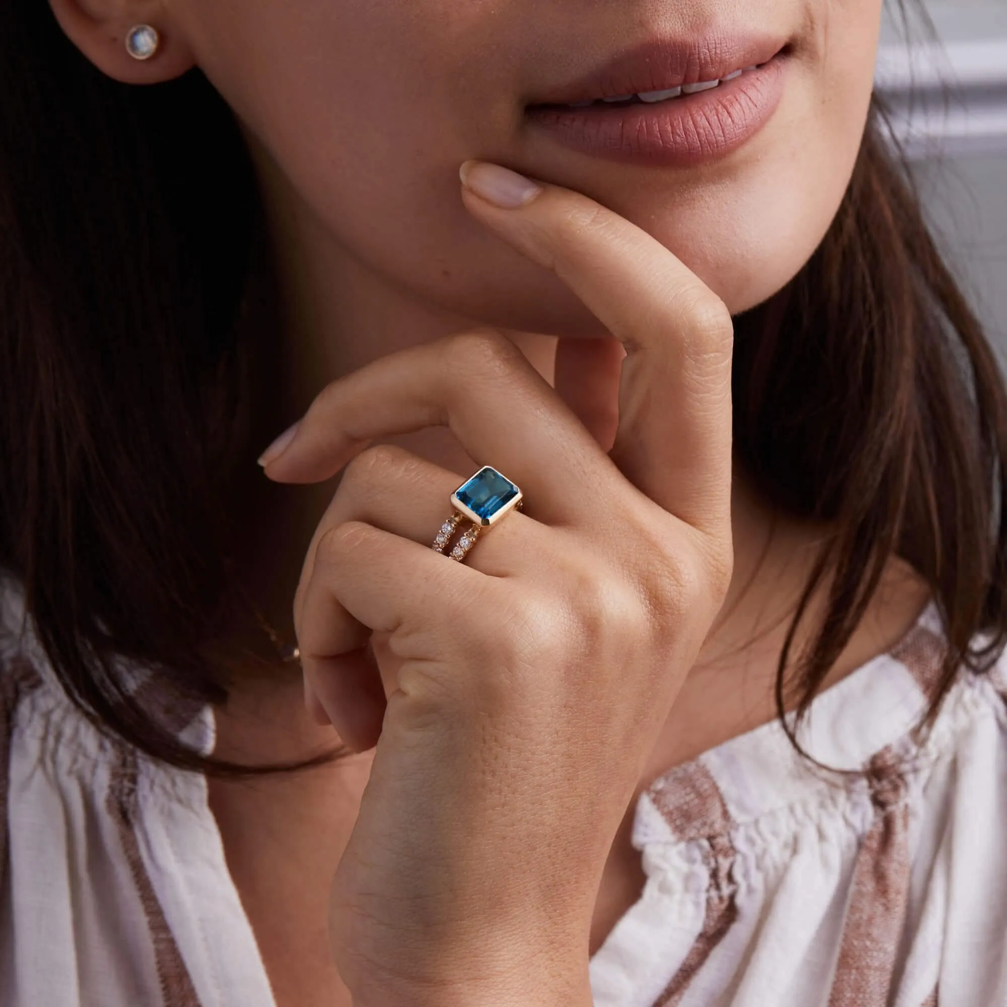 The Vault: Warren Horizontal Atlantic Blue Topaz Ring with Diamonds, White Gold Size 6 sold by Haverhill product image thumbnail 3