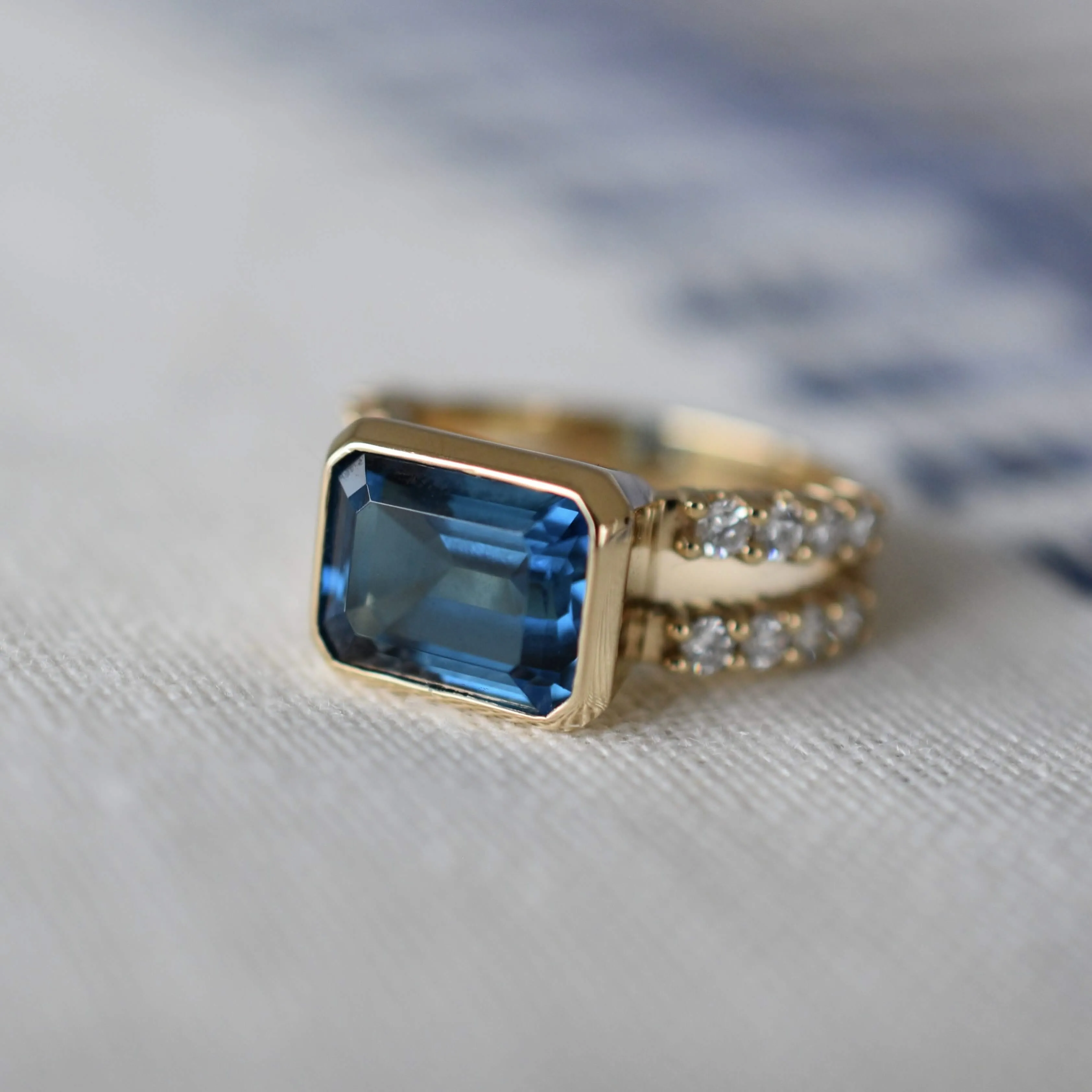 The Vault: Warren Horizontal Atlantic Blue Topaz Ring with Diamonds, White Gold Size 6 sold by Haverhill product image thumbnail 5