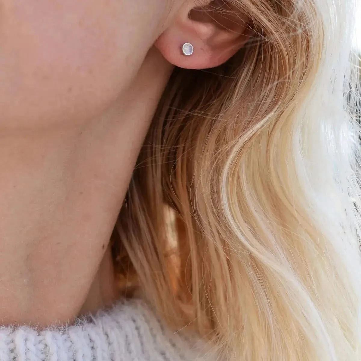 The Vault: Petite Moonstone Stud Earrings, Yellow Gold sold by Haverhill product image thumbnail 5
