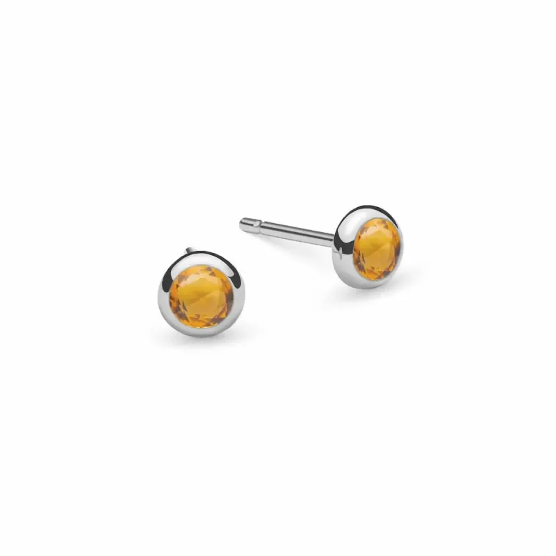 The Vault: Petite Citrine Stud Earrings, White Gold made by Haverhill