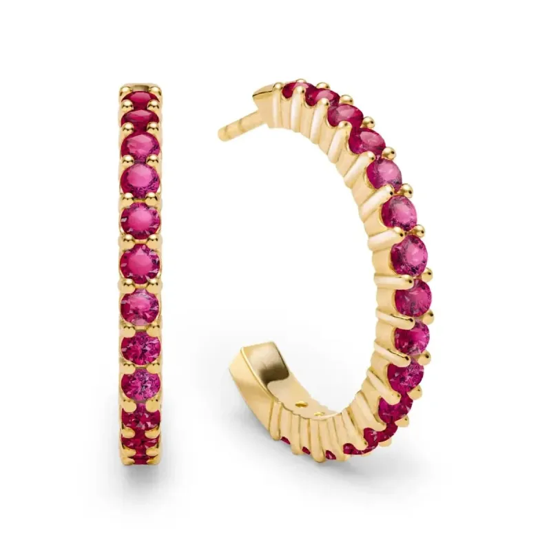 The Vault: Rosecliff Ruby Hoop Earrings, Yellow Gold made by Haverhill