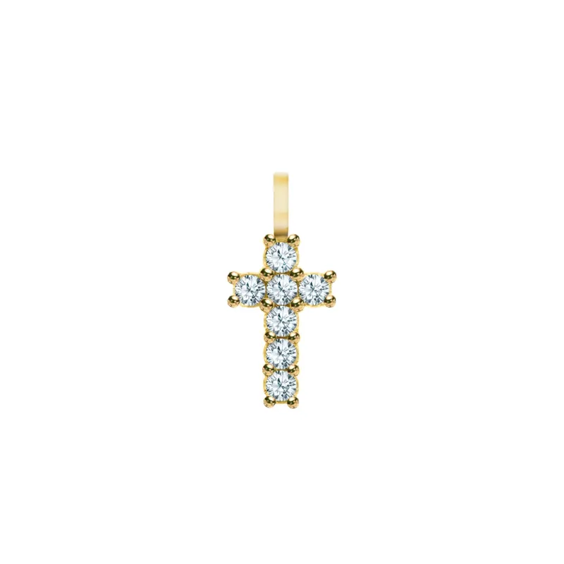 The Vault: Rosecliff Small Cross Aquamarine Pendant, Yellow Gold made by Haverhill