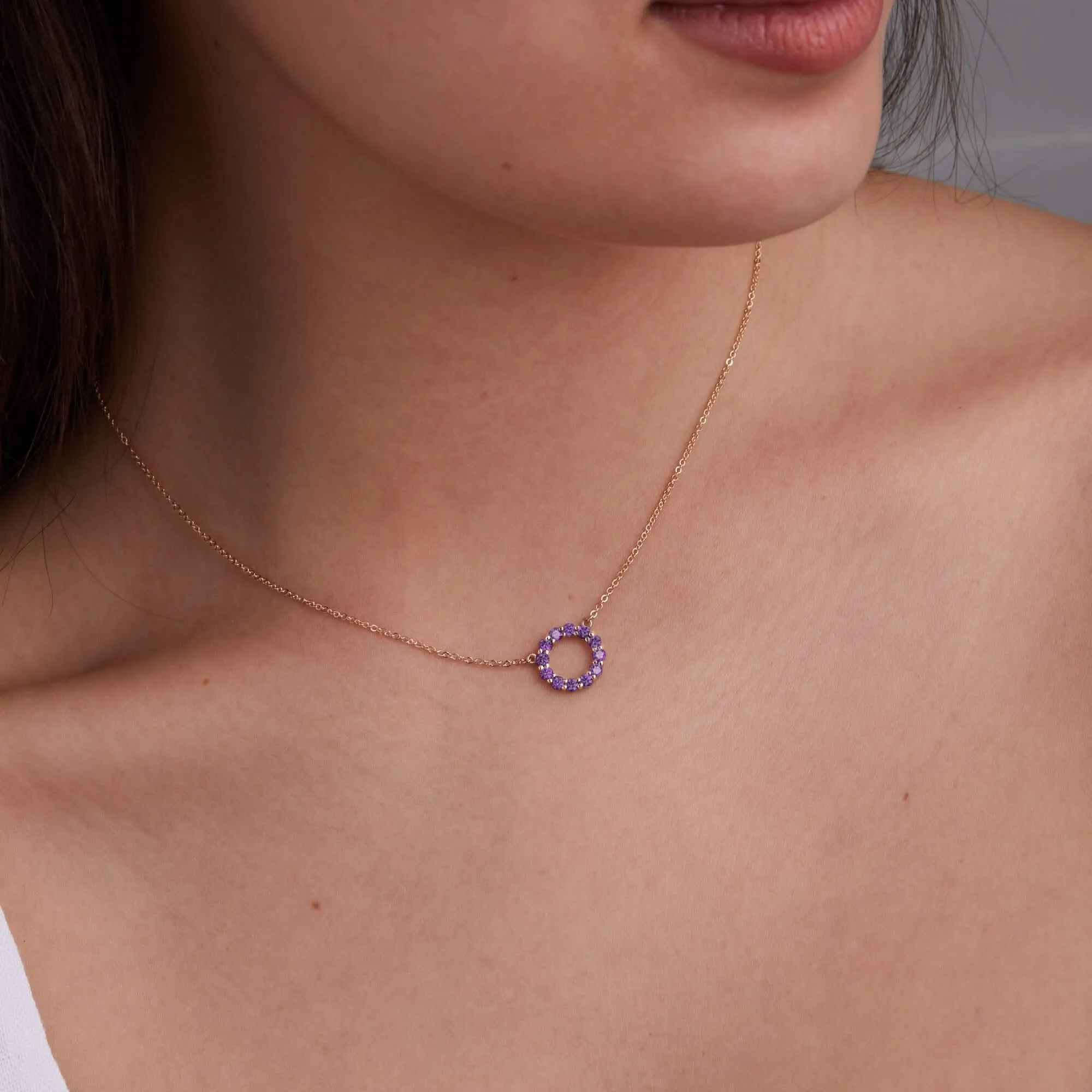 The Vault: Rosecliff Small Circle Amethyst Necklace, Yellow Gold Size Small with 1" Extender sold by Haverhill product image thumbnail 3