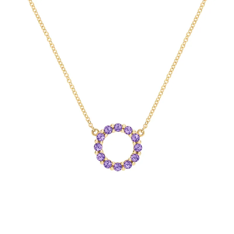 The Vault: Rosecliff Small Circle Amethyst Necklace, Yellow Gold Size Small with 1" Extender made by Haverhill