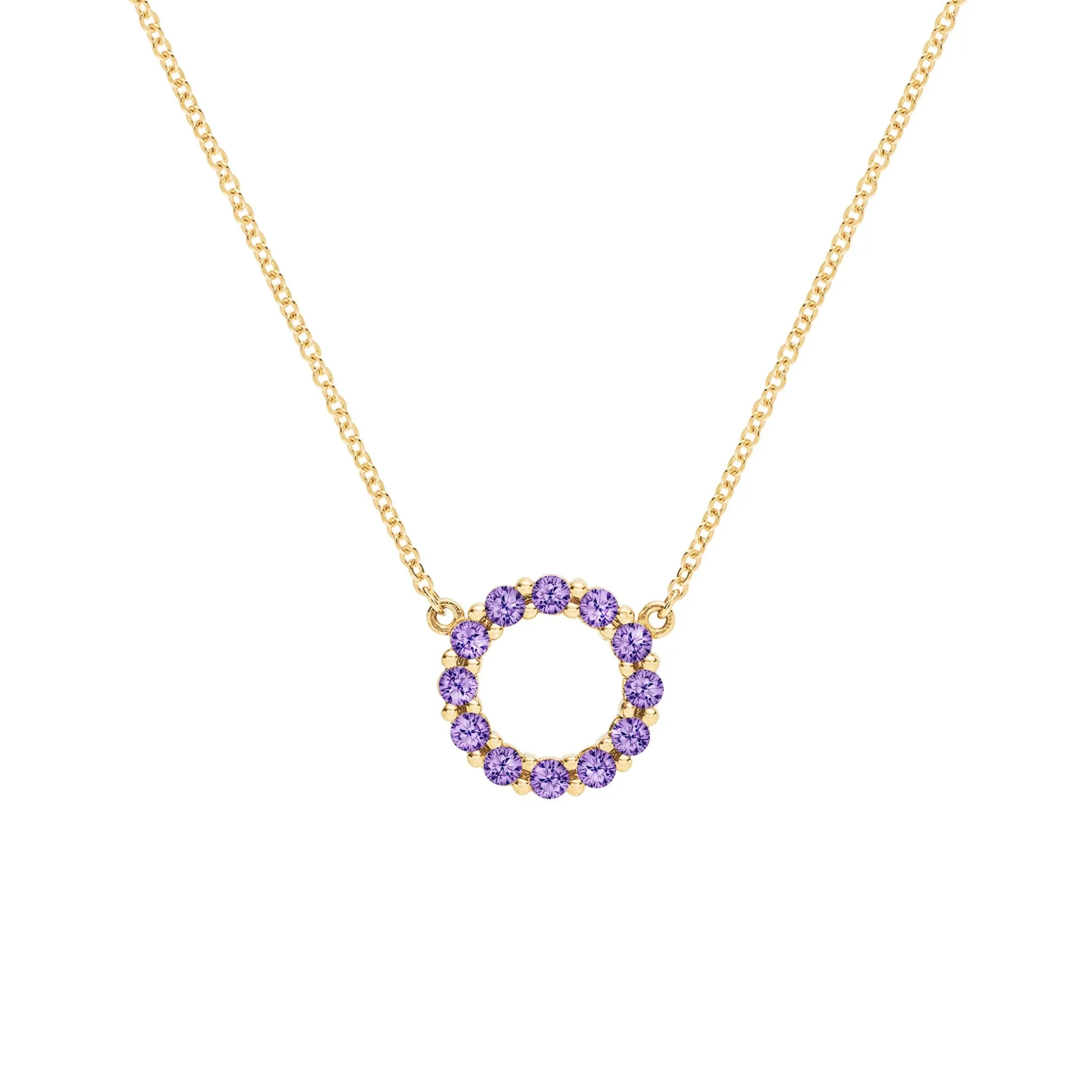 The Vault: Rosecliff Small Circle Amethyst Necklace, Yellow Gold Size Small with 1" Extender sold by Haverhill
