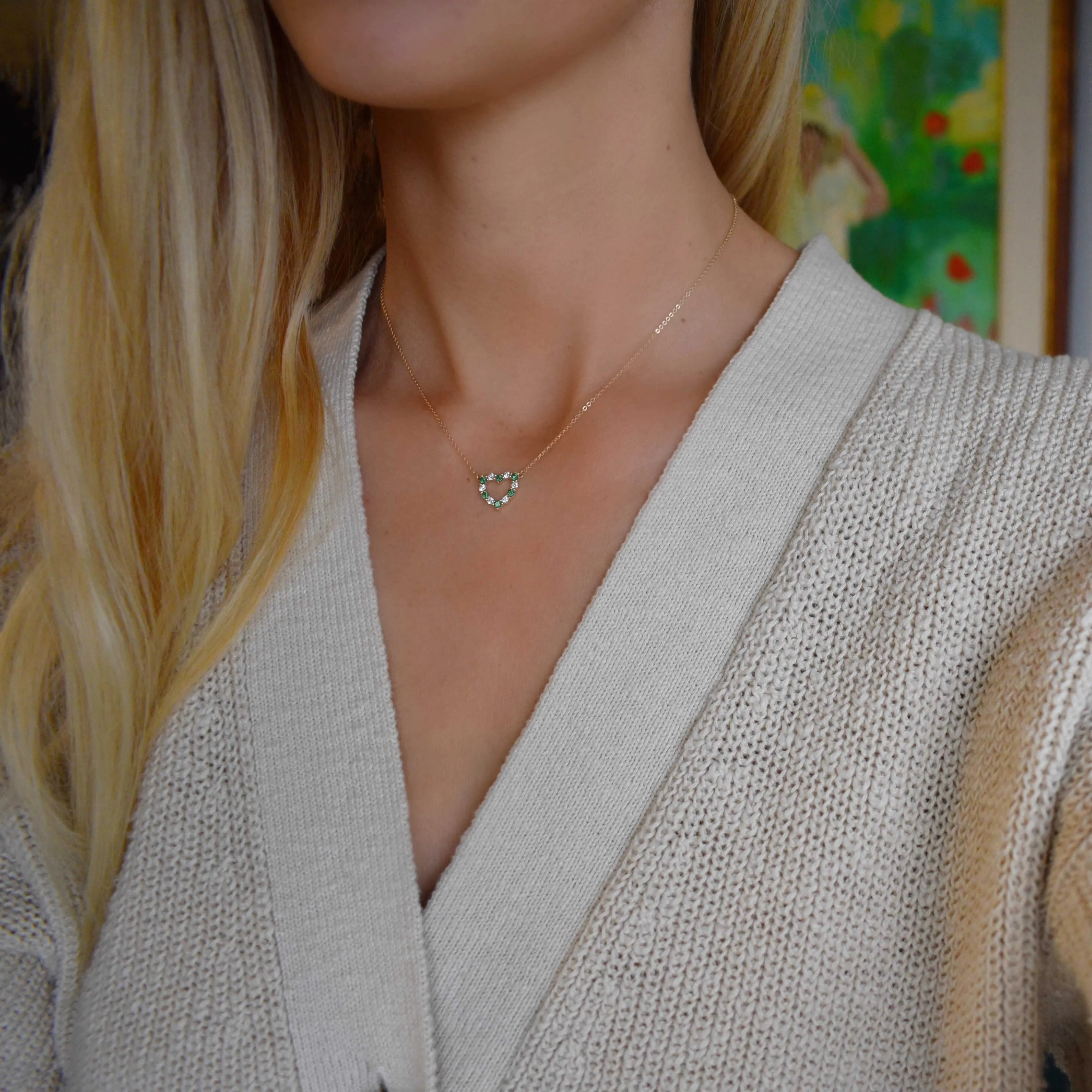 The Vault: Rosecliff Small Heart Diamond & Emerald Necklace, Yellow Gold Size Medium sold by Haverhill product image thumbnail 2