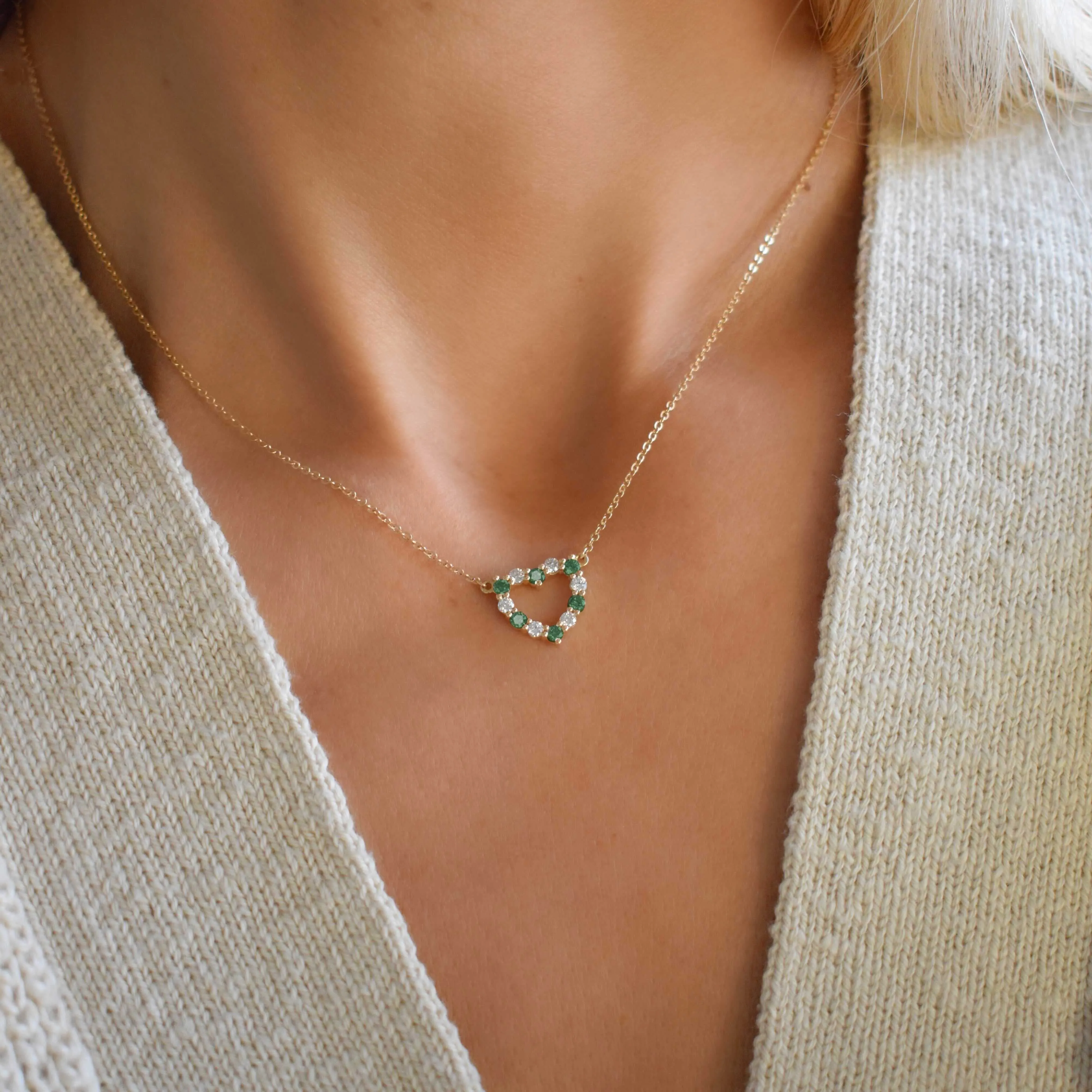 The Vault: Rosecliff Small Heart Diamond & Emerald Necklace, Yellow Gold Size Medium sold by Haverhill product image thumbnail 3