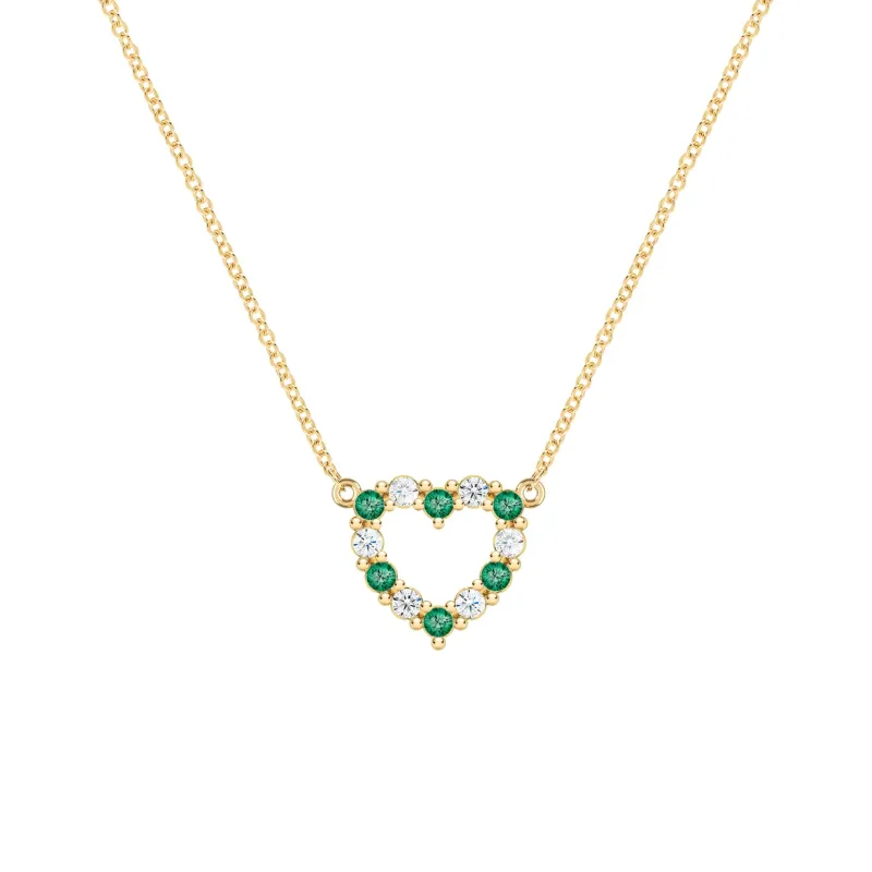 The Vault: Rosecliff Small Heart Diamond & Emerald Necklace, Yellow Gold Size Medium made by Haverhill