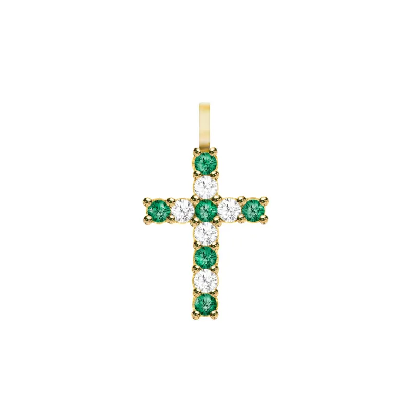 The Vault: Rosecliff Cross Diamond & Emerald Pendant, Yellow Gold made by Haverhill