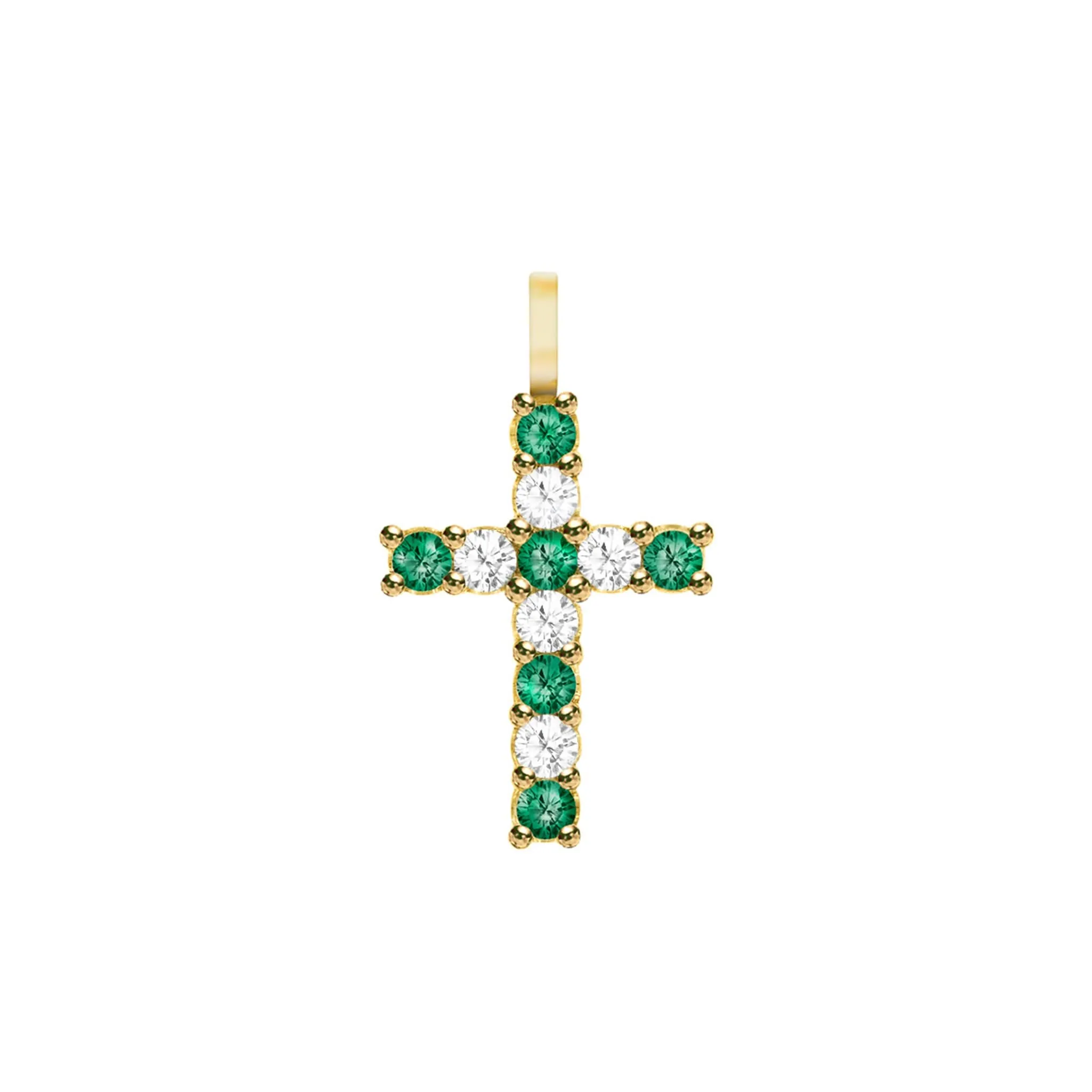 The Vault: Rosecliff Cross Diamond & Emerald Pendant, Yellow Gold sold by Haverhill