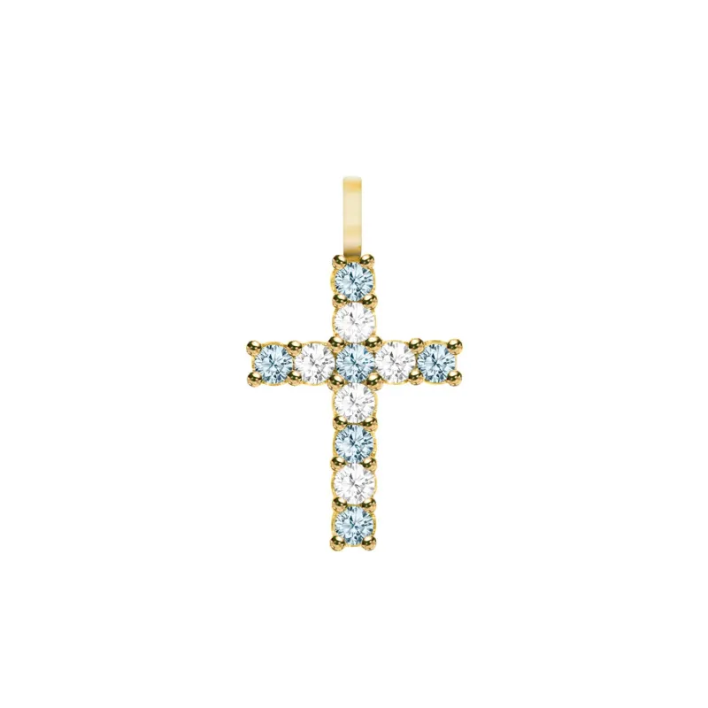 The Vault: Rosecliff Cross Diamond & Nantucket Blue Topaz Pendant, Yellow Gold made by Haverhill