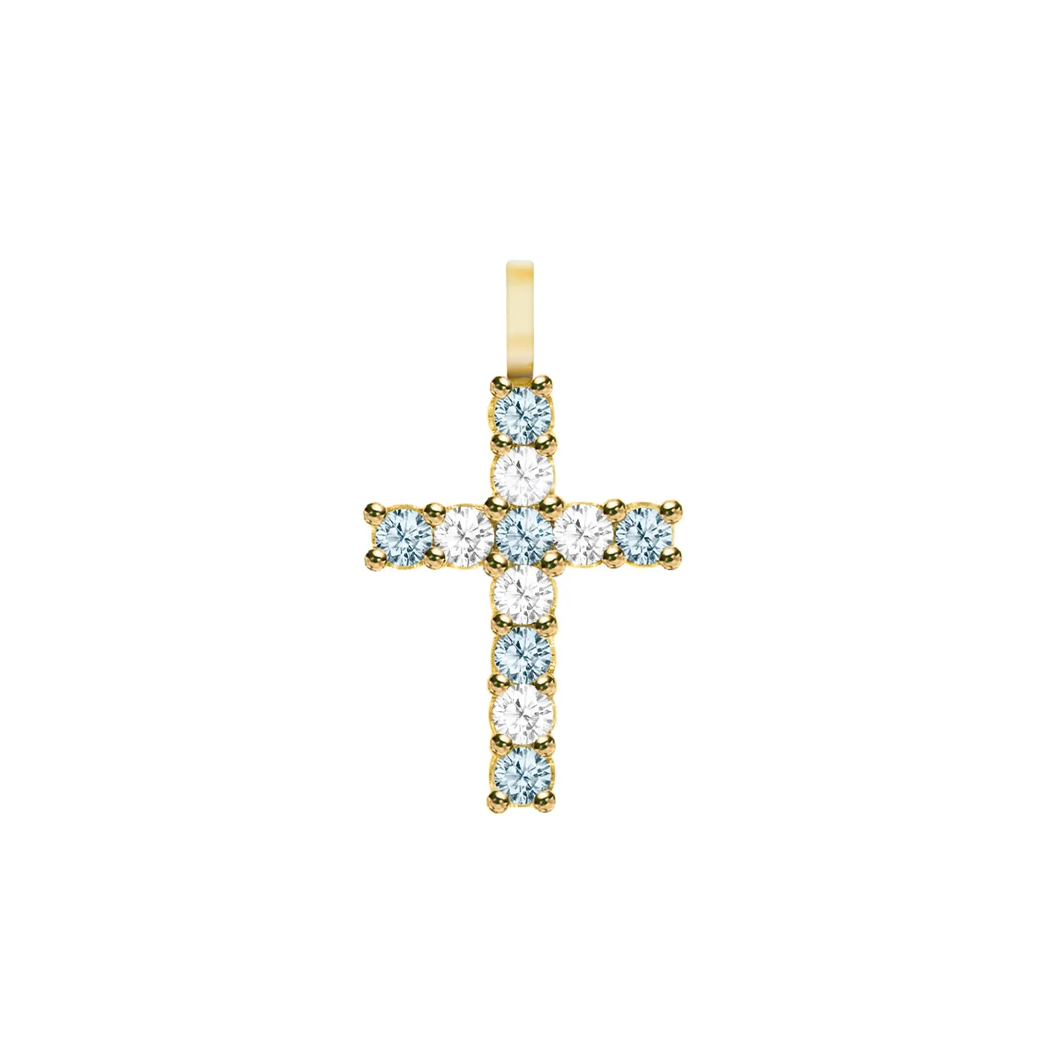 The Vault: Rosecliff Cross Diamond & Nantucket Blue Topaz Pendant, Yellow Gold sold by Haverhill