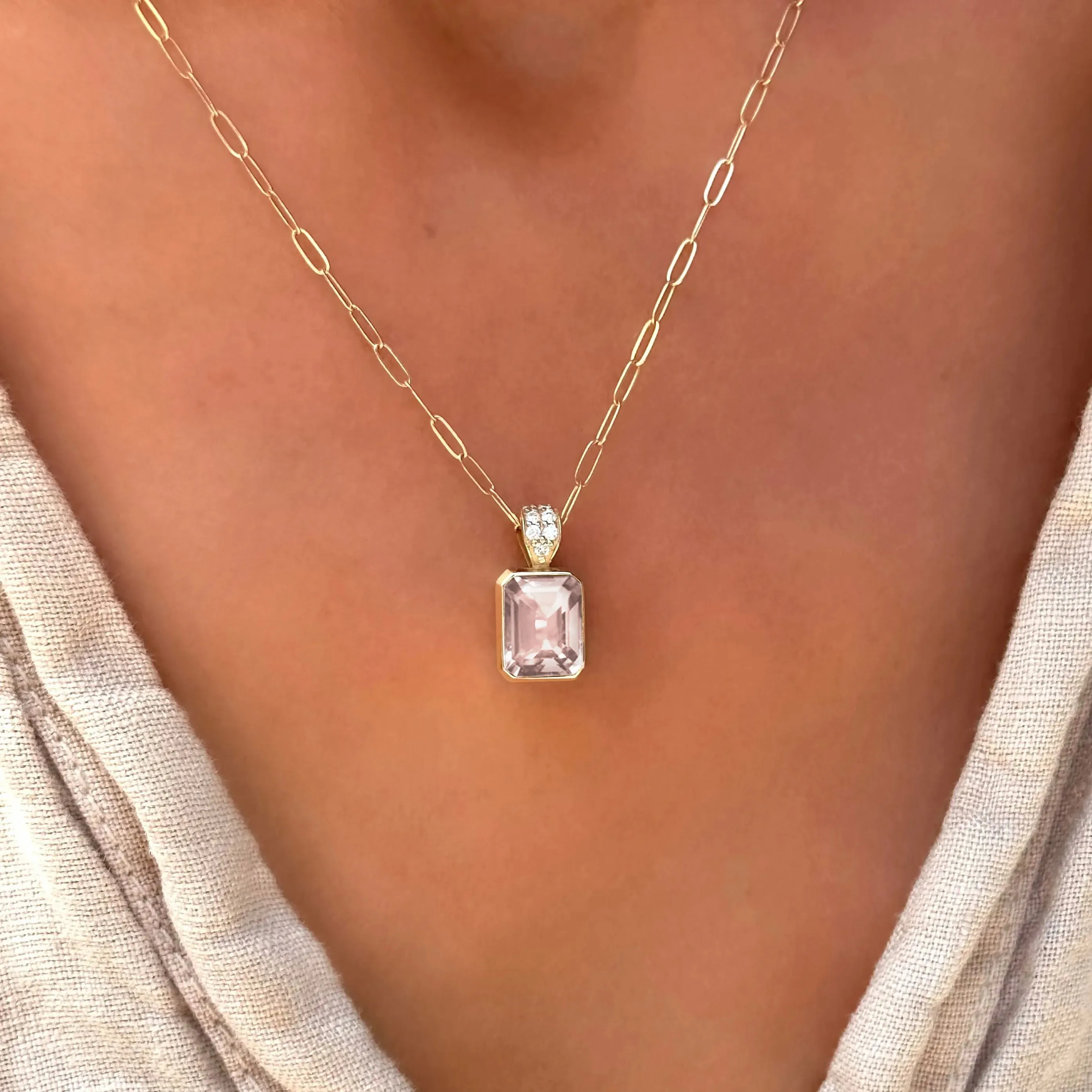 Warren Blush Sapphire Pendant with Diamond Bail in 14k Gold (October) sold by Haverhill product image thumbnail 3