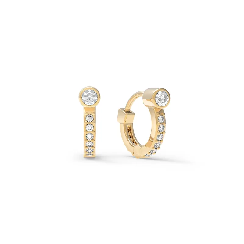 Tiny Diamond Huggie Hoops in 14k Gold (April) made by Haverhill