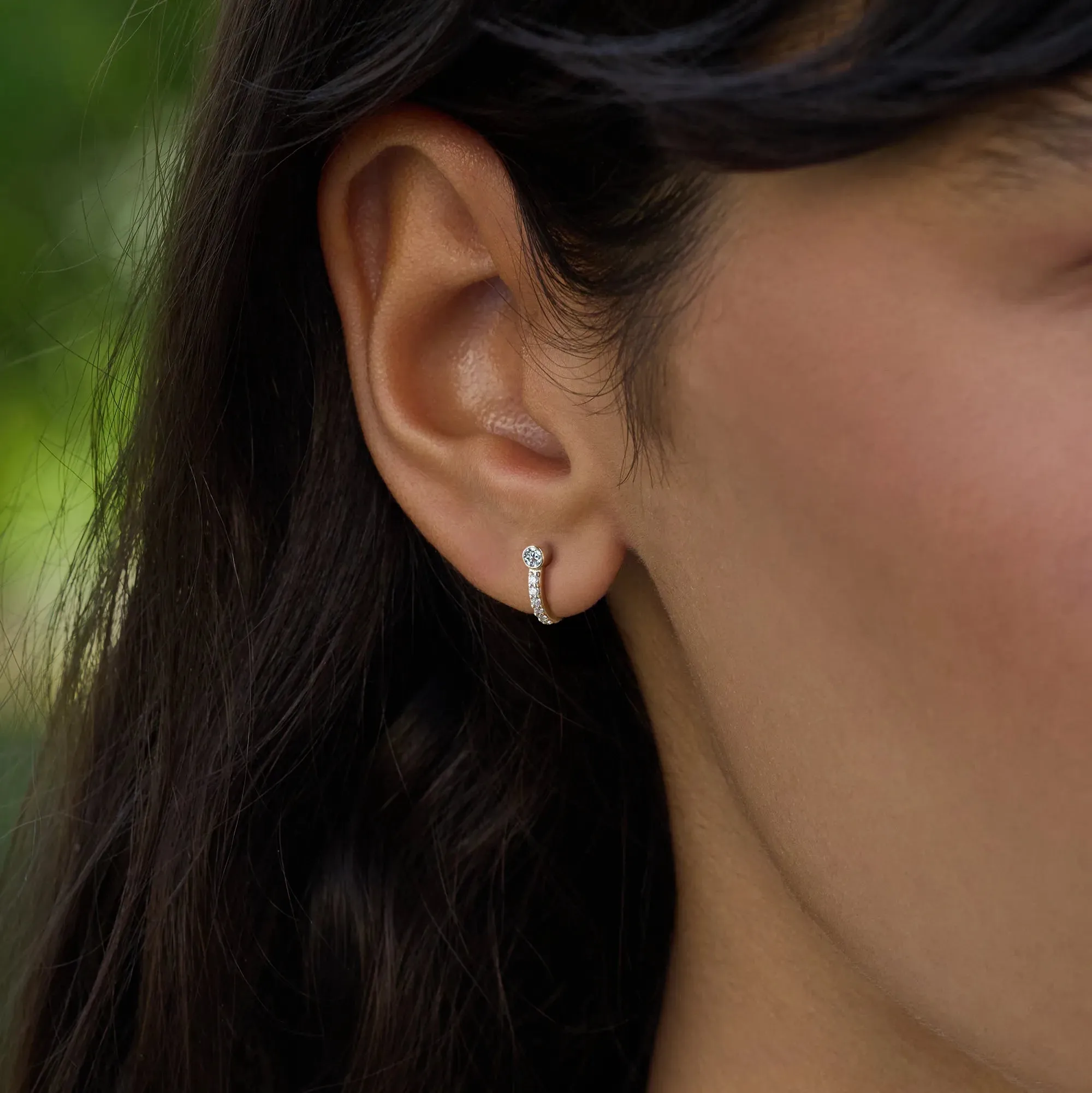Tiny Diamond Huggie Hoops in 14k Gold (April) sold by Haverhill product image thumbnail 3