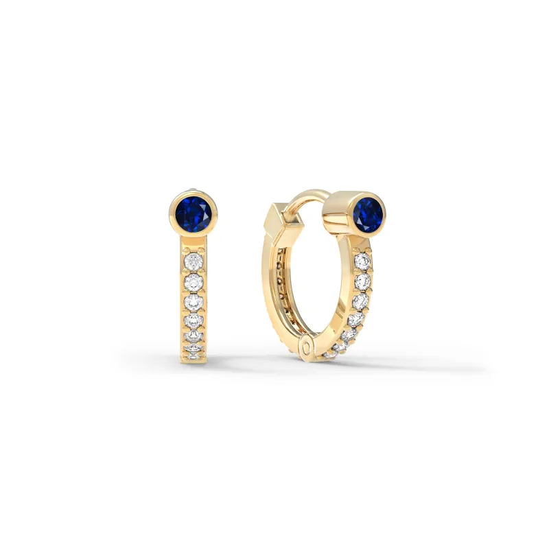 Sapphire Medium Huggie Hoops with Diamonds in 14k Gold (September) made by Haverhill