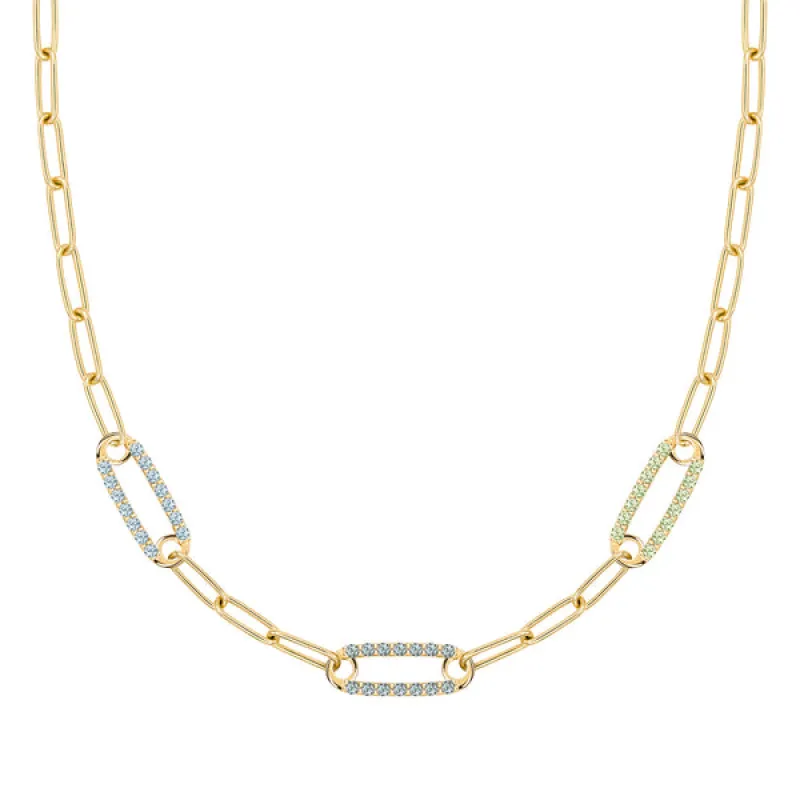 Personalized Adelaide 3 Pavé Birthstone Link Necklace in 14k Gold sold by Haverhill