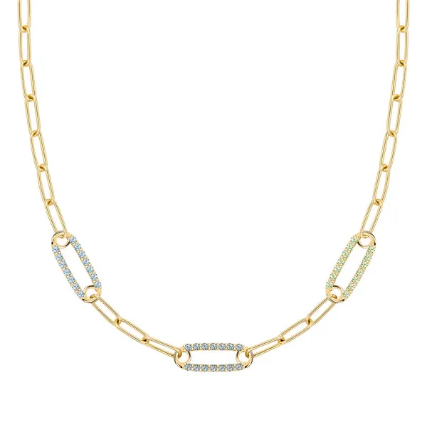 Personalized Adelaide 3 Pavé Birthstone Link Necklace in 14k Gold sold by Haverhill