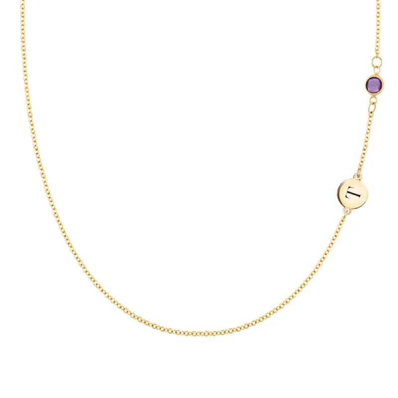 Personalized 1 Letter & 1 Classic Amethyst Necklace in 14k Gold (February) sold by Haverhill