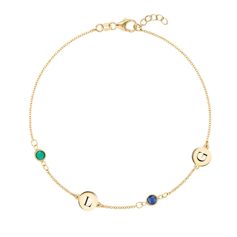 Personalized 2 Letter & 2 Classic Birthstone Bracelet in 14k Gold sold by Haverhill