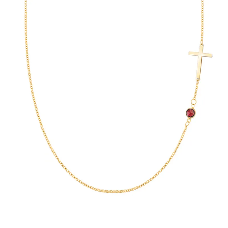 Personalized Classic Cross & 1 Birthstone Necklace in 14k Gold sold by Haverhill