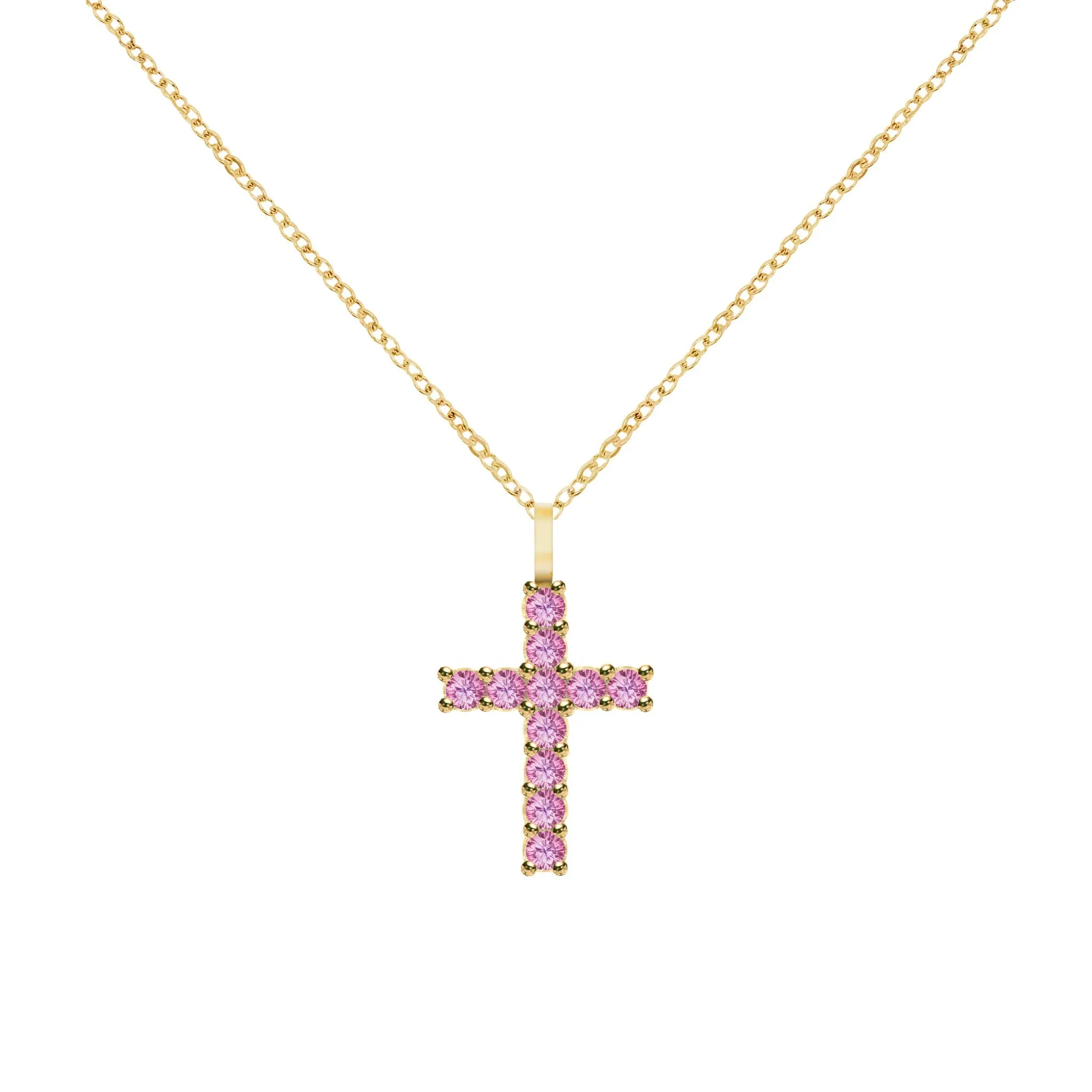 Rosecliff Cross Pink Sapphire Pendant in 14k Gold (October) sold by Haverhill product image thumbnail 5