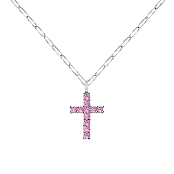 Rosecliff Cross Pink Sapphire Pendant in 14k Gold (October) sold by Haverhill