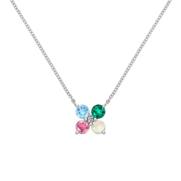Personalized Greenwich 4 Birthstone & Diamond Necklace in 14k Gold sold by Haverhill