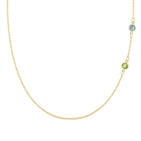 Personalized Classic 2 Birthstone Necklace in 14k Gold sold by Haverhill