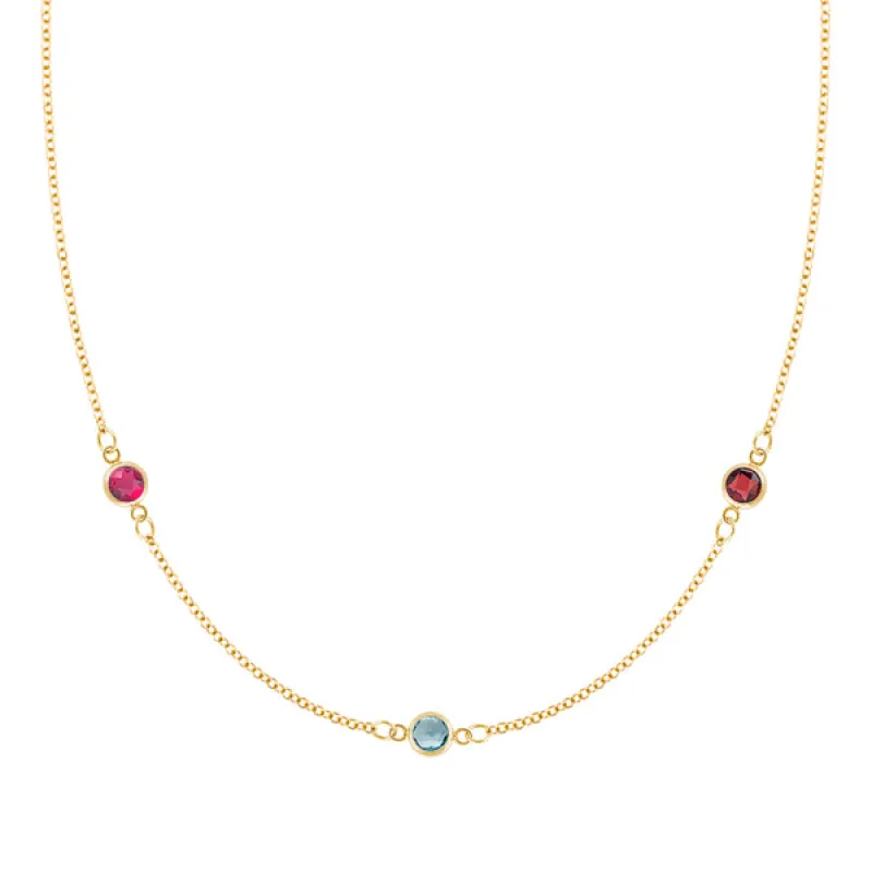 Personalized Classic 3 Birthstone Necklace in 14k Gold sold by Haverhill