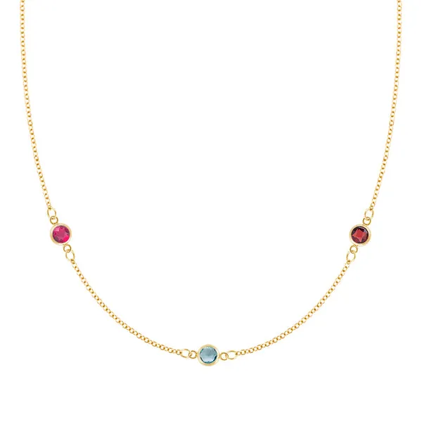 Personalized Classic 3 Birthstone Necklace in 14k Gold sold by Haverhill
