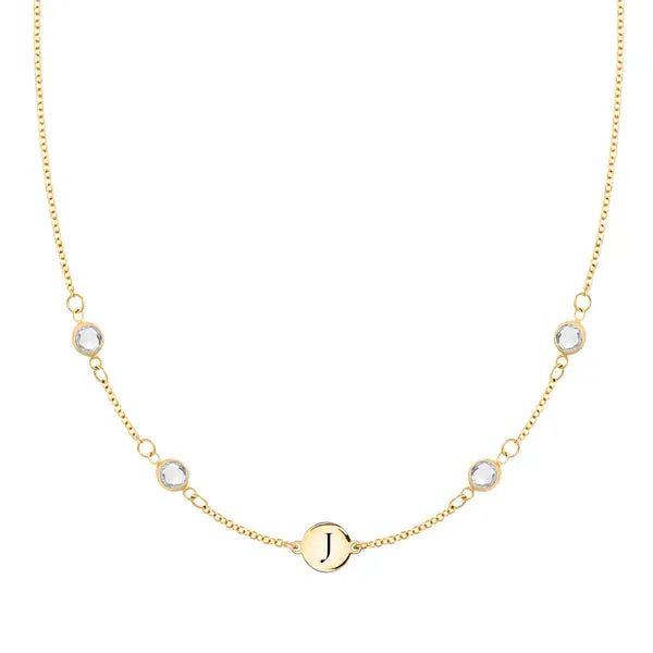 Personalized Classic 1 Letter & 4 White Topaz Necklace in 14k Gold (April) sold by Haverhill