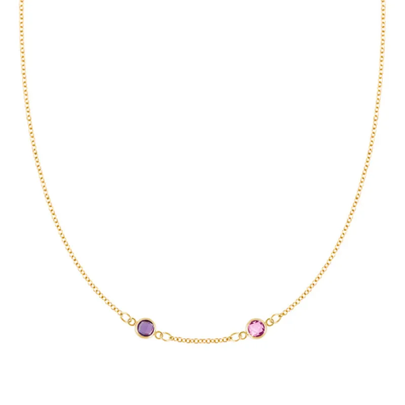 Personalized Classic 2 Birthstone Necklace in 14k Gold (Centered) sold by Haverhill