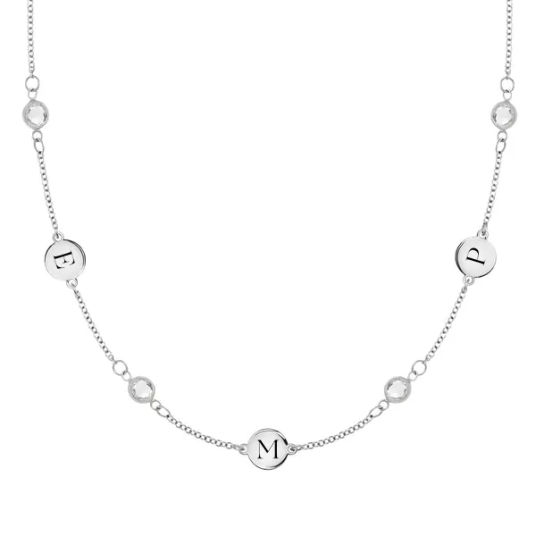 Personalized Classic 3 Letter & 4 Birthstone Necklace in 14k Gold (Double Spacing) sold by Haverhill