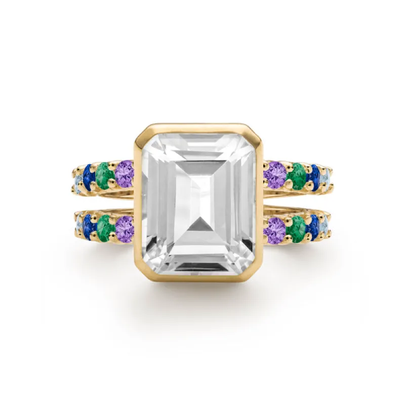 Personalized Warren Vertical Birthstone Ring with Accent Stones in 14k Gold sold by Haverhill