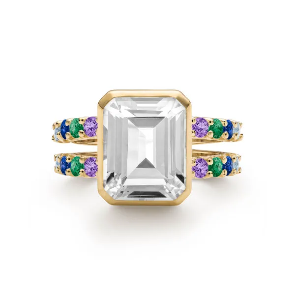 Personalized Warren Vertical Birthstone Ring with Accent Stones in 14k Gold sold by Haverhill