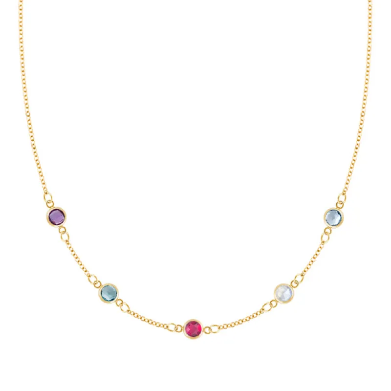 Personalized Classic 5 Birthstone Necklace in 14k Gold sold by Haverhill
