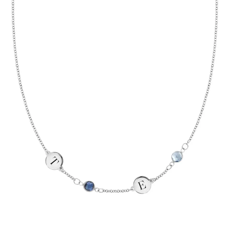 Personalized 2 Letter & 2 Classic Birthstone Necklace in 14k Gold (Single Spacing) sold by Haverhill