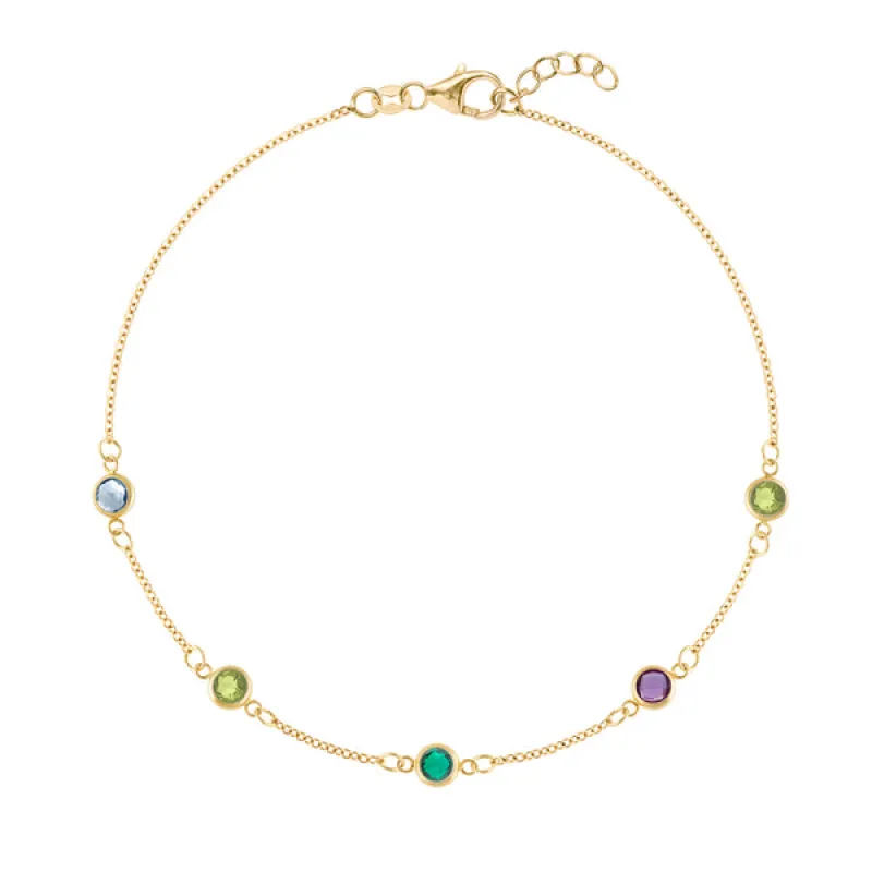 Personalized Classic 5 Birthstone Bracelet in 14k Gold sold by Haverhill